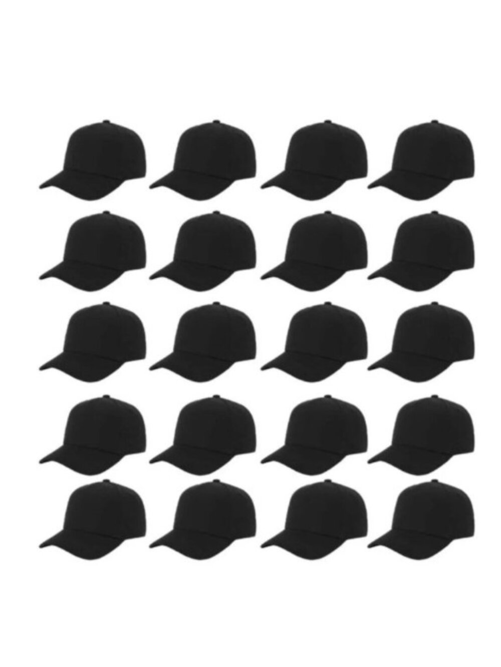 Lot of 20 Plain Black Baseball Hats Bulk Pack